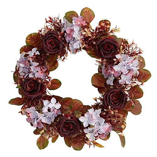 22in. Fall Hydrangea and Rose Autumn Artificial Wreath