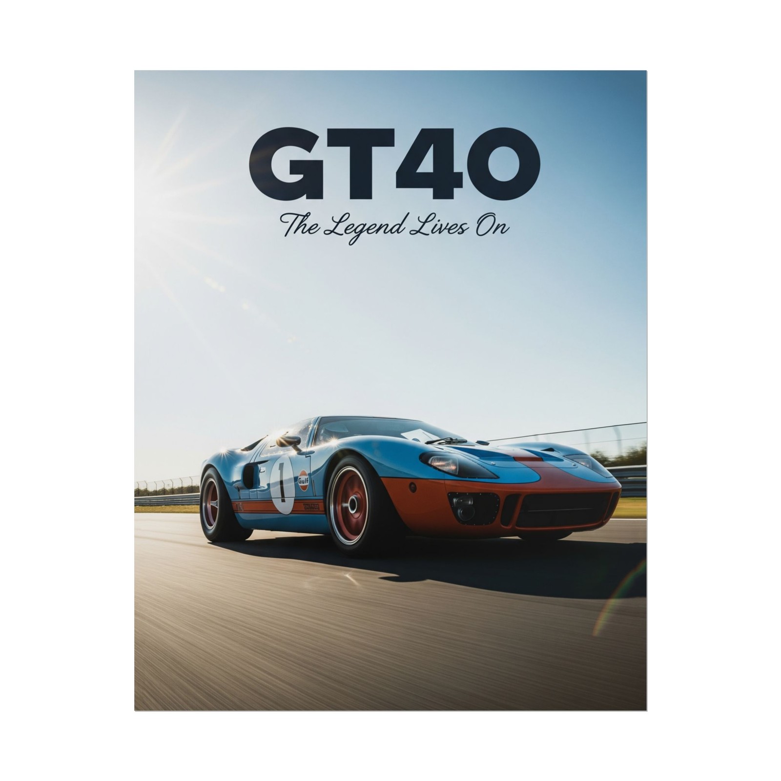 Ford GT40 Poster – Vintage Le Mans Race Car Wall Art Print, Gulf Livery Decor