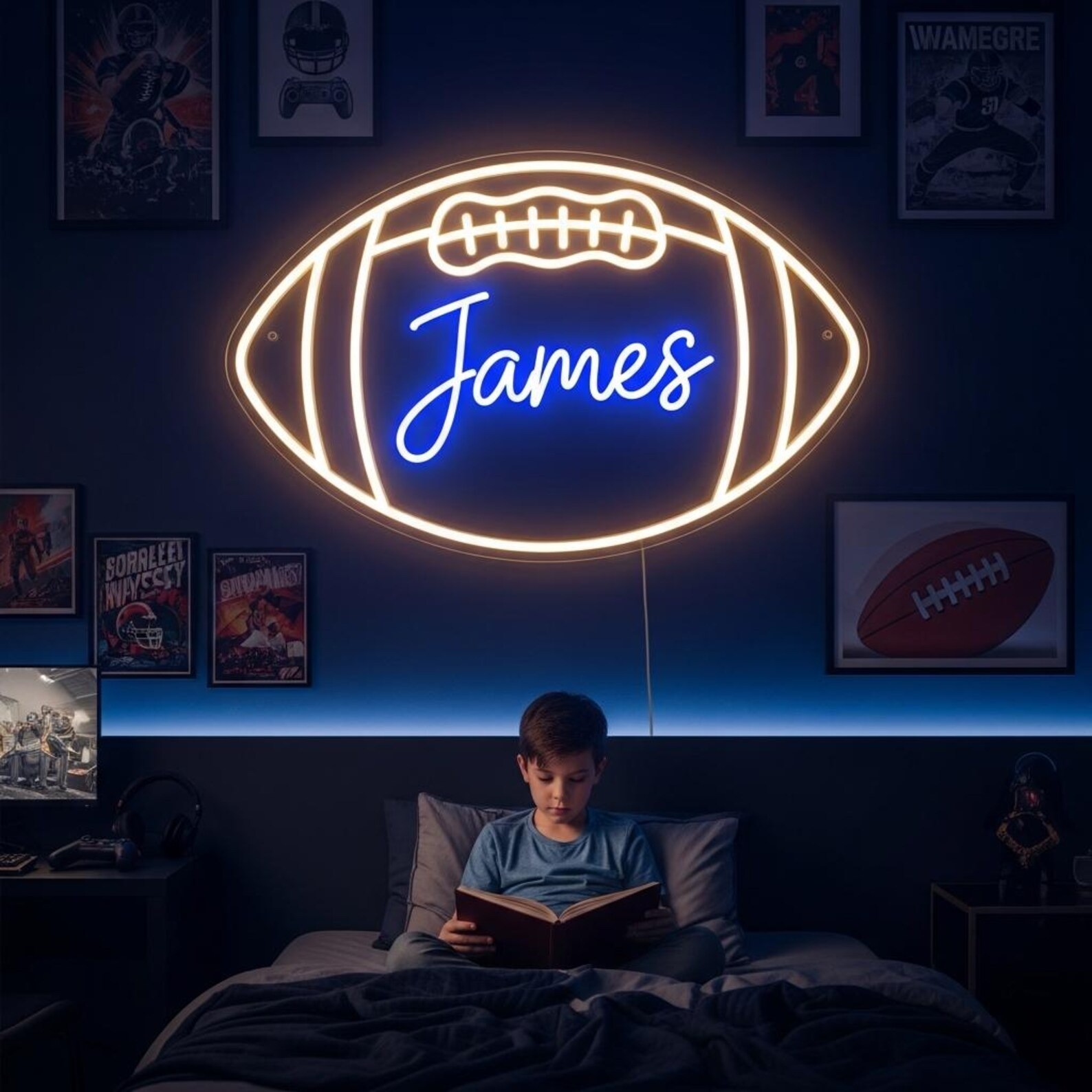 Customized Football Kids Name Neon Sign Personalized Sports LED Sign Wall Decor