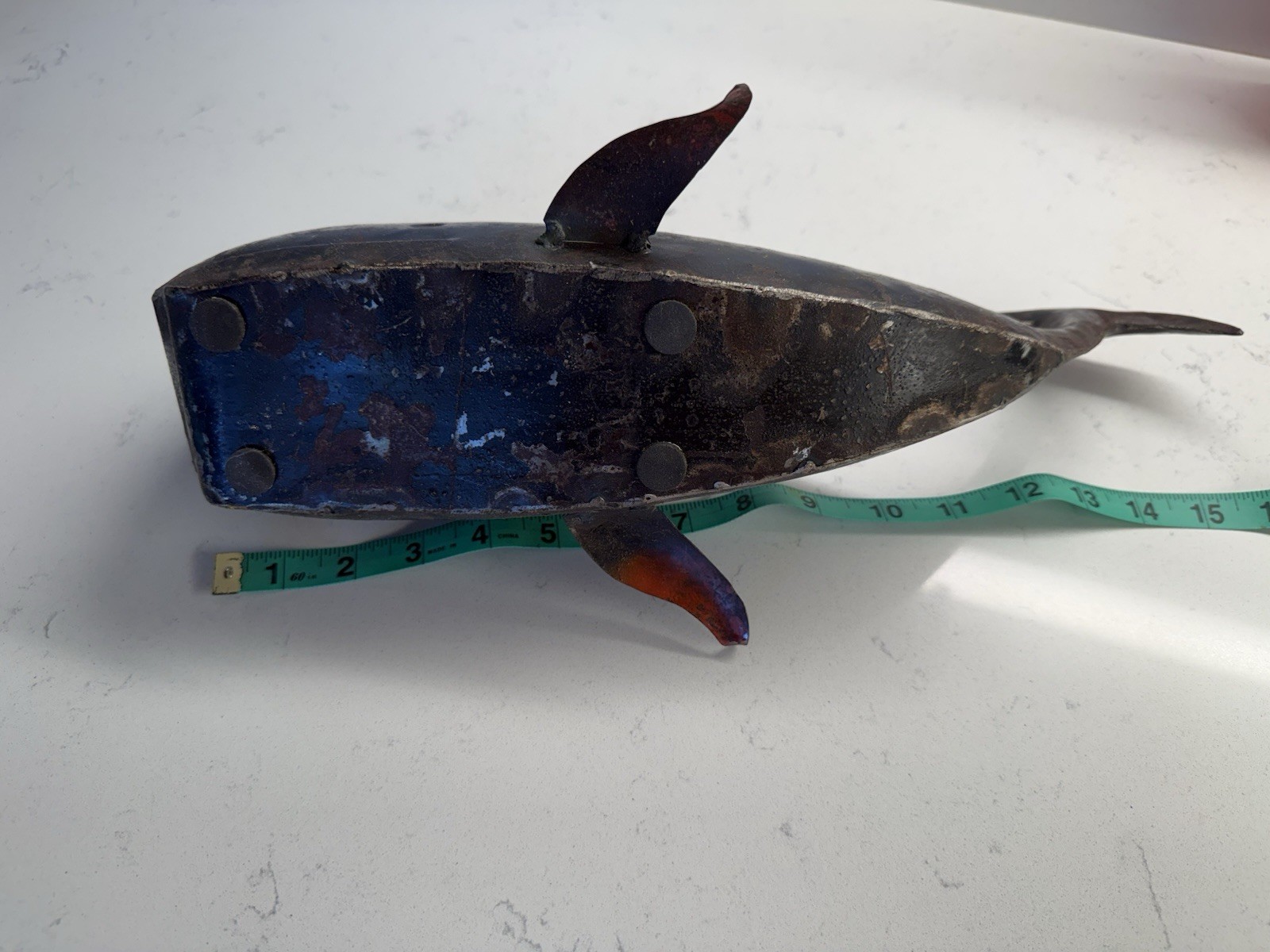 15.5&Prime; Sperm Metal Whale, Upcycled Reclaimed Metal Decorative Sculpture Dark Gray
