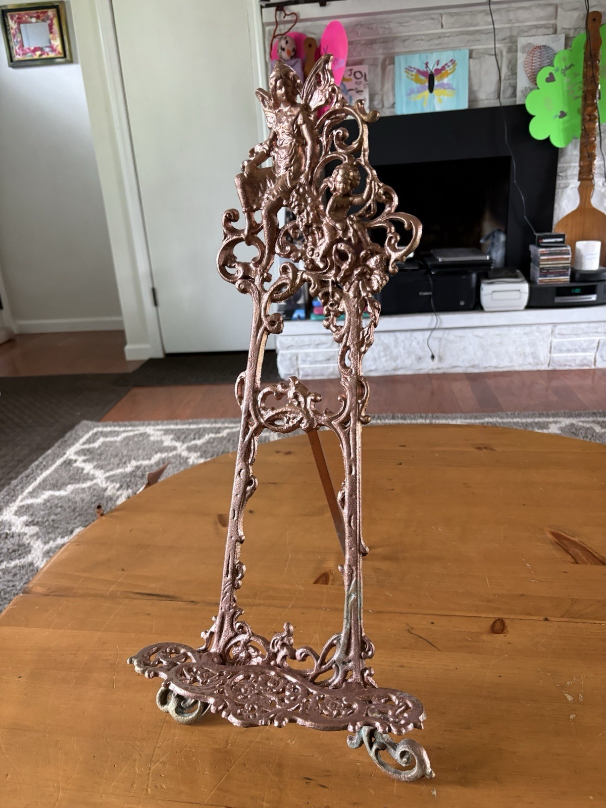 Vintage Cast Iron Ornate 24” Table Top Easel-Fairy/Cherub-24x14x10”-5 Pounds!