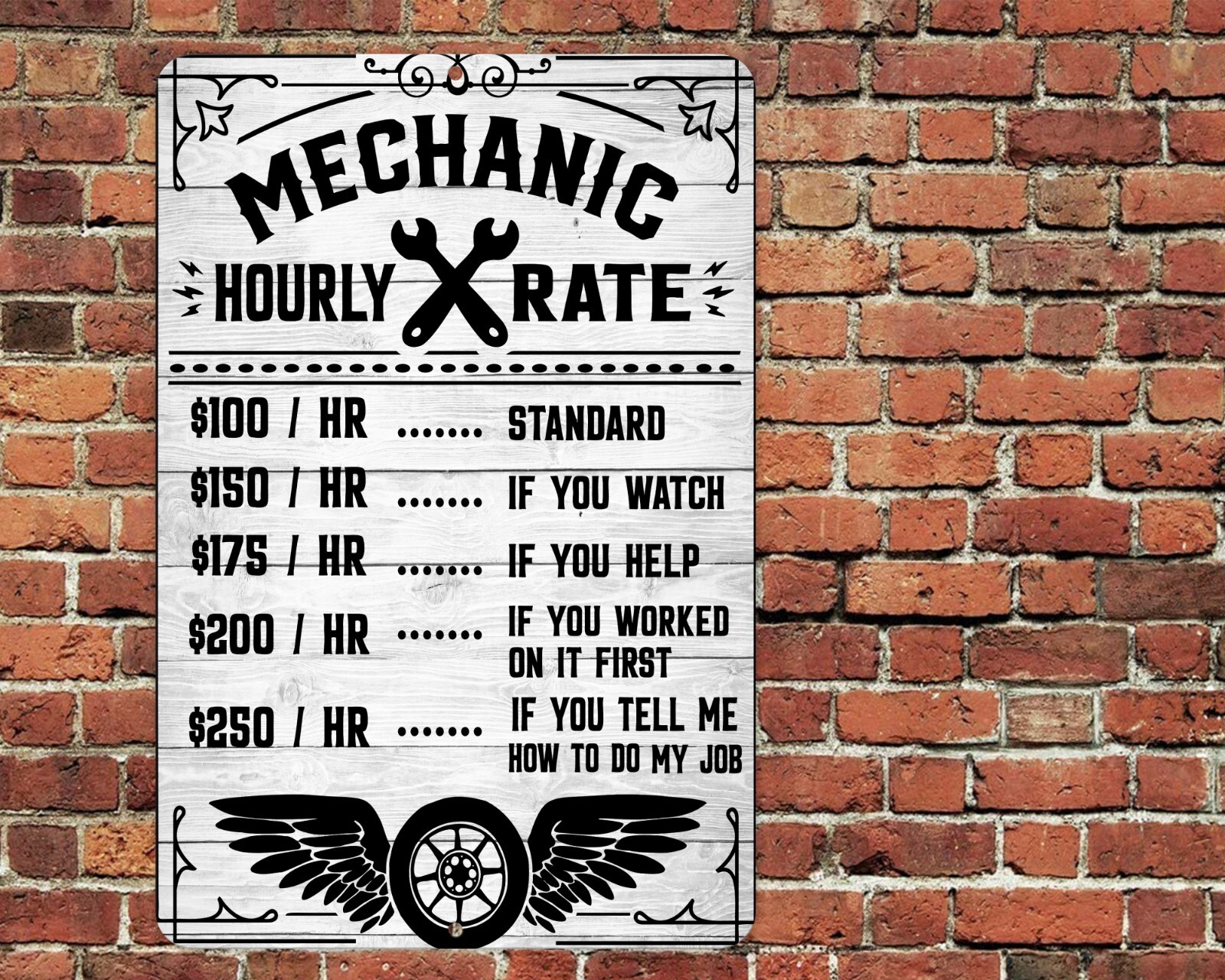 Mechanic Hourly Rate Sign Metal Aluminum 8&Prime;x12&Prime; Funny Sarcastic Garage Shop