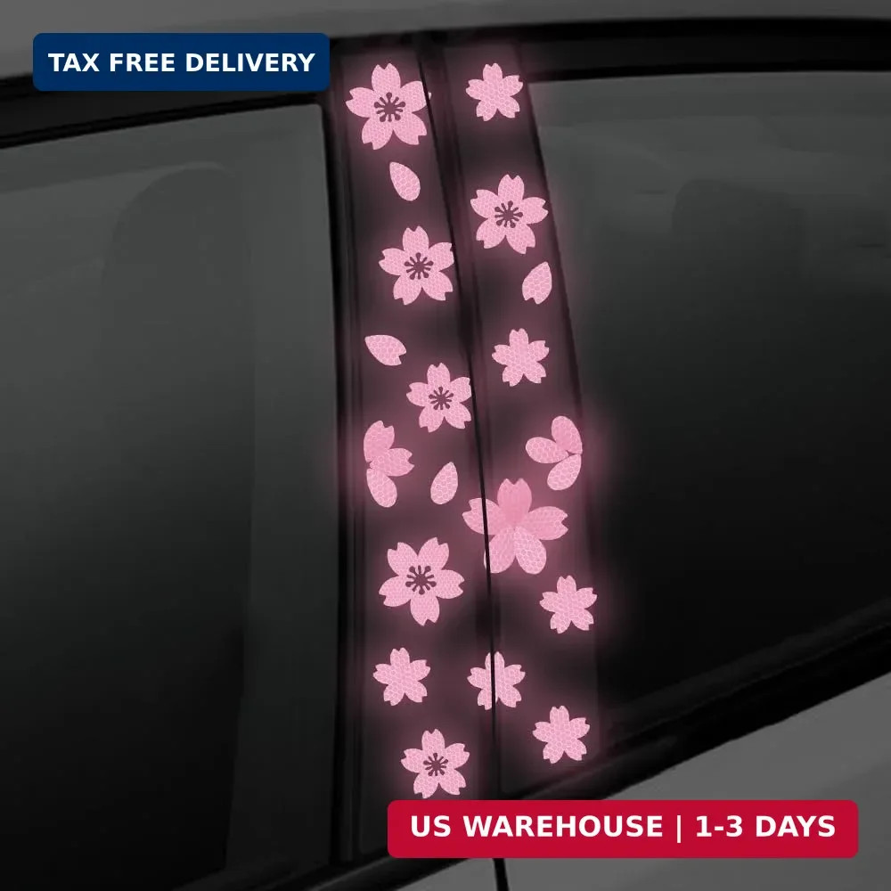 Sakura Reflective Decal Cherry Blossoms Sticker for Car B-Pillar Decals,Night Re