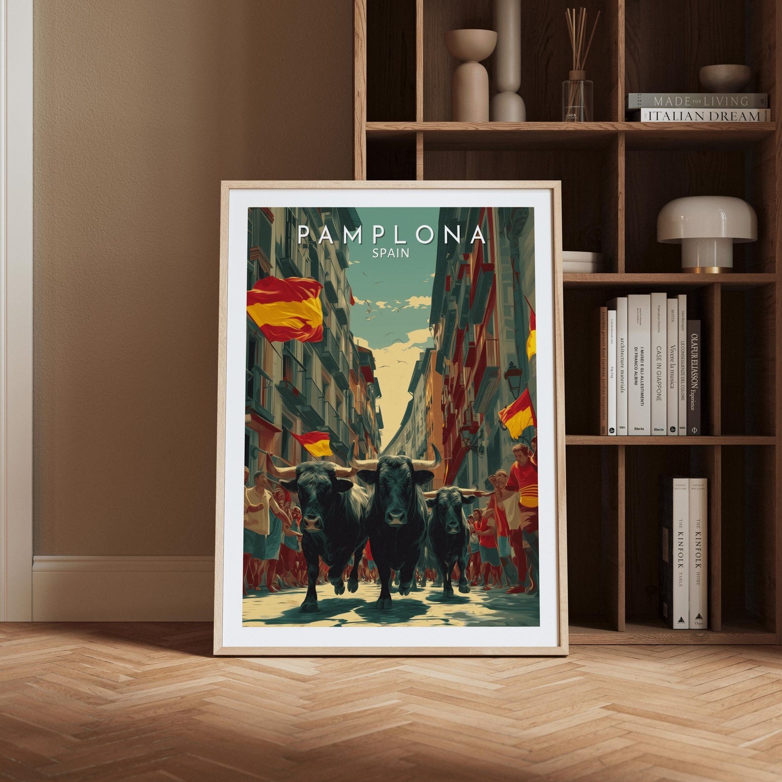Vibrant Pamplona Spain Running Of The Bulls Poster, San Fermin Festival Travel