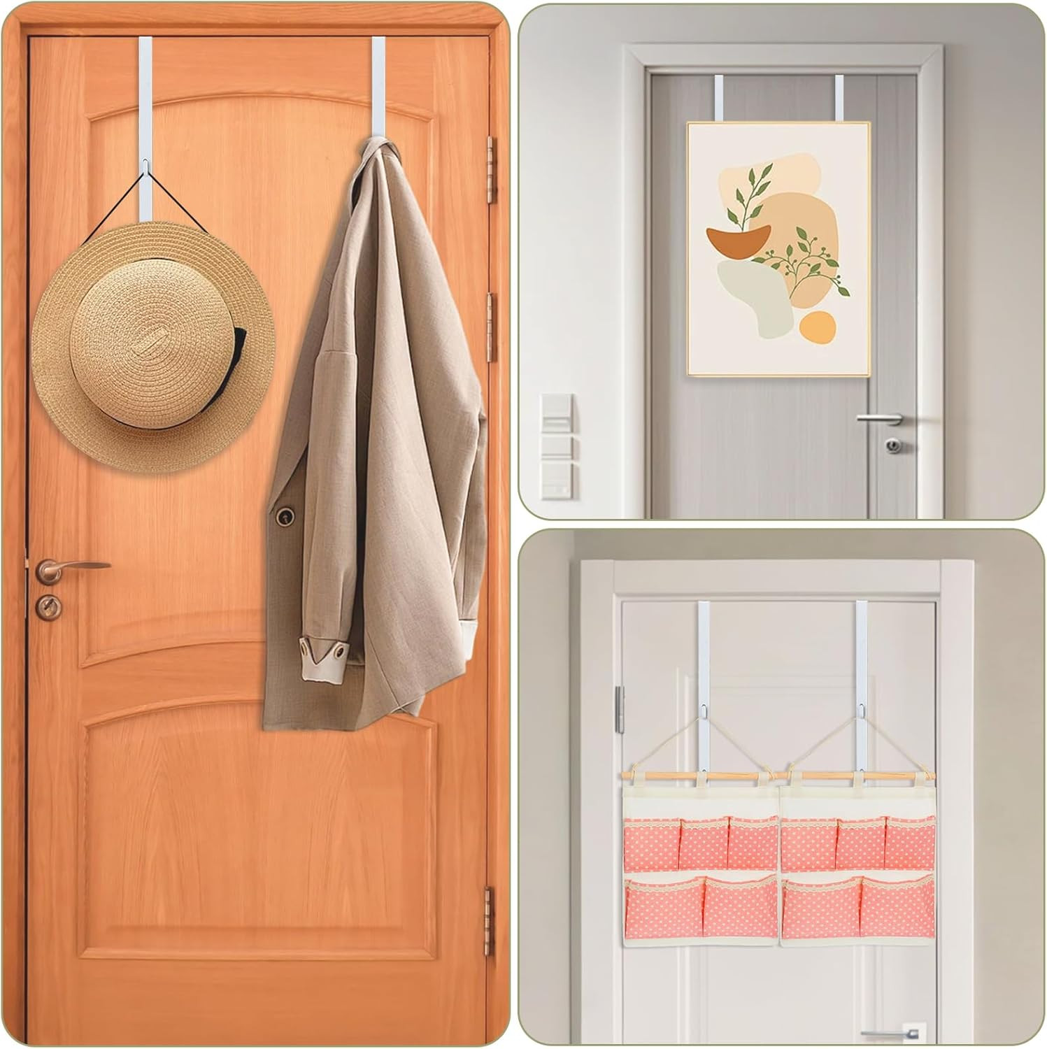 Over-The-Door Mirror Hanger, Adjustable 13.6 in Door Mirror Hanger with White