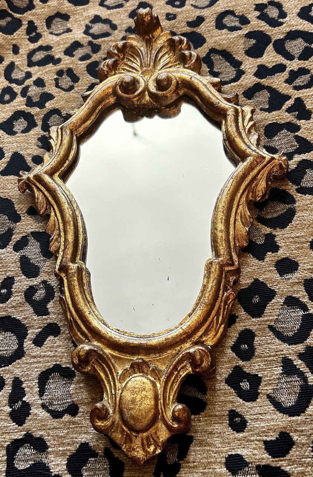 ANTIQUE Gold Ornate 13×8&Prime; ROCOCO BAROQUE Framed Wall Accent Mirror ITALY 1957