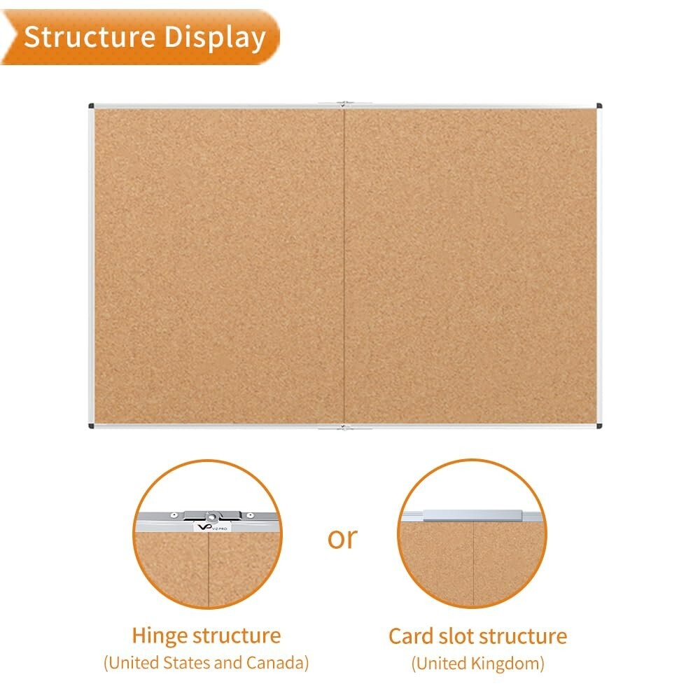 VIZ-PRO Large Cork Bulletin Board/Foldable Noticeboard 60 X 36&Prime; Aluminium Frame