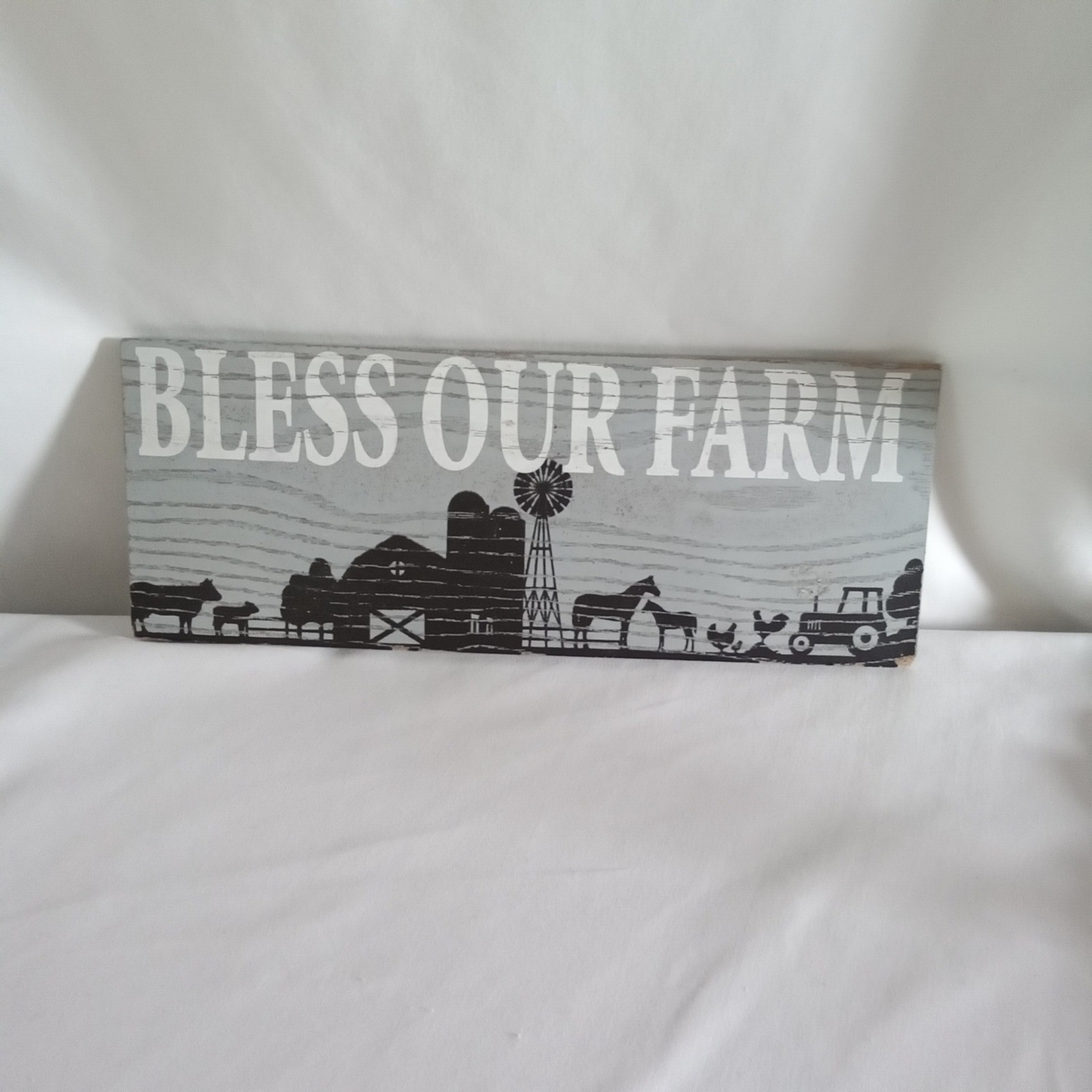 Bless Our Farm Rustic Wood Wall Sign Farmhouse Decor Grey 12×4.5 Inch