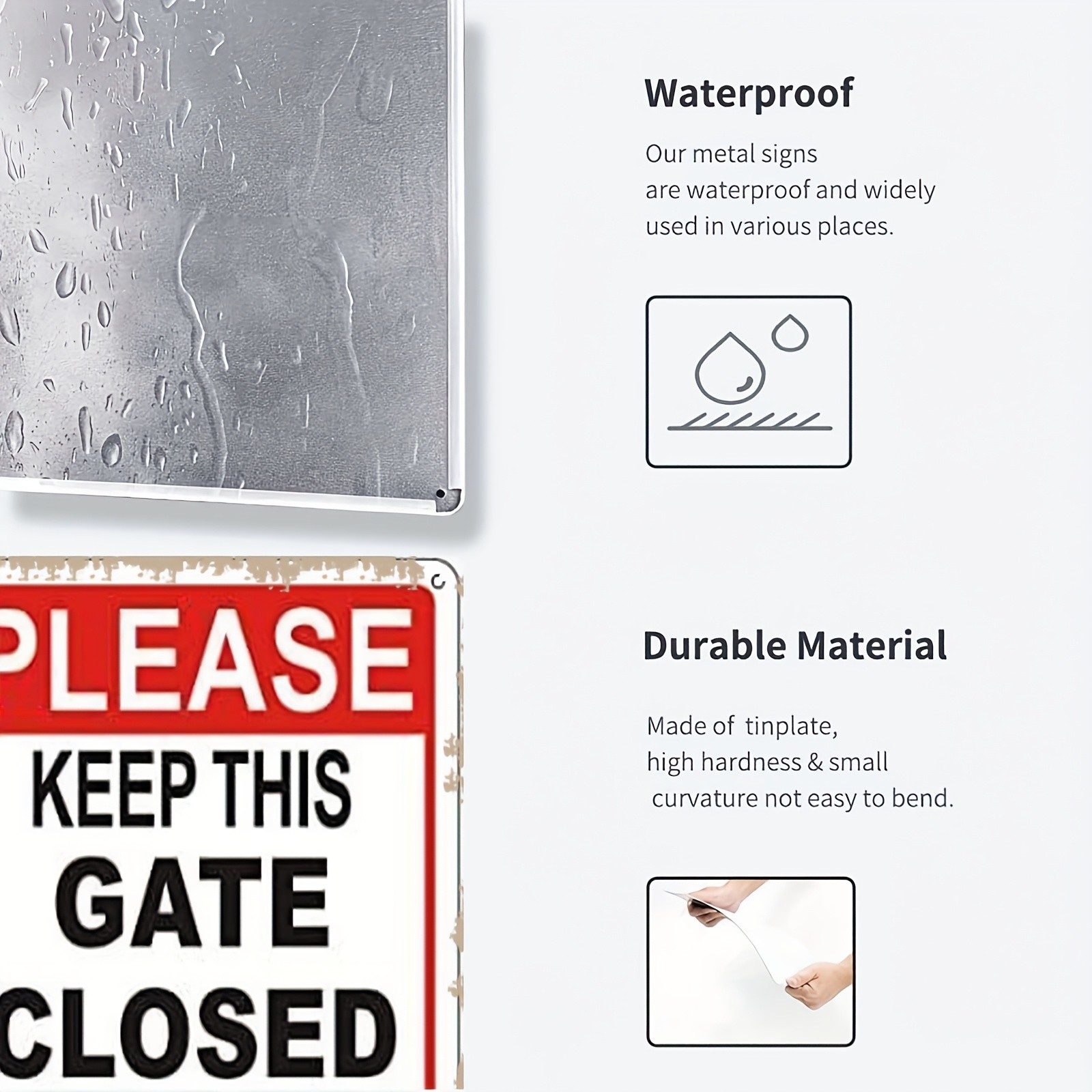 Vintage Metal « Please Keep Gate Closed » Sign 8×12 Rustic Red/Black/White
