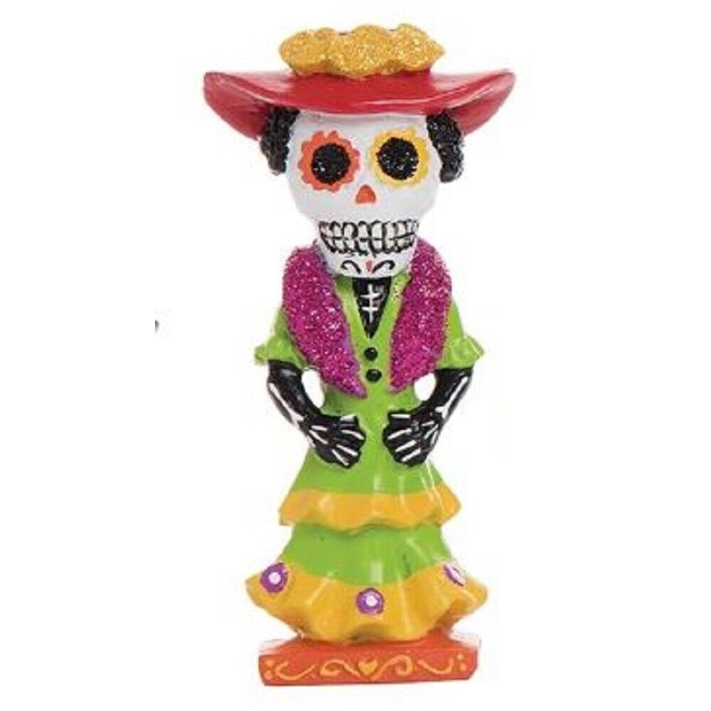 Skeleton Mariachi Band Dancer in Green Dress Day of the Dead Figurine 4.75 Inch