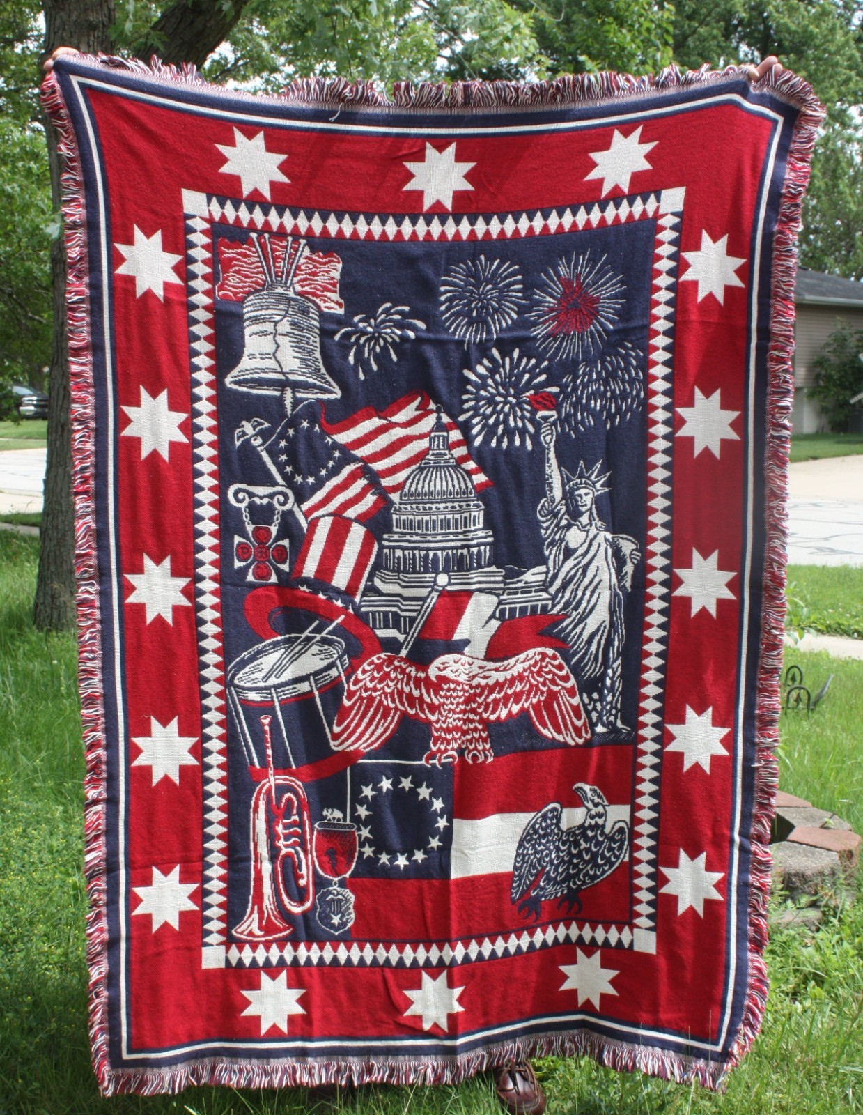 Tapestry Throw Picnic Blanket Goodwin Weavers Patriotic 4th of July MADE IN USA