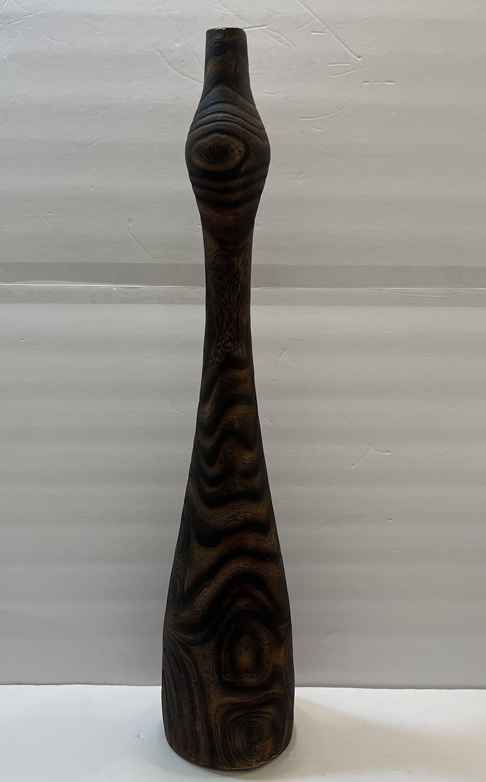 Large Wooden Floor Vase 30” Tall 5.5” Base Dark Wood Grain Felt Bottom