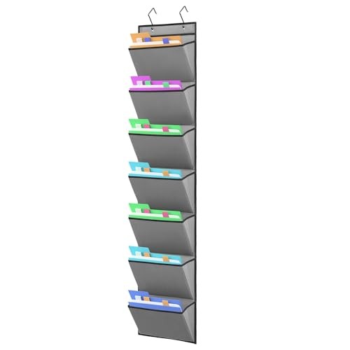 Wall Mounted File Holder Over Door Hanging Mail Org Document 7 POCKETS-GREY
