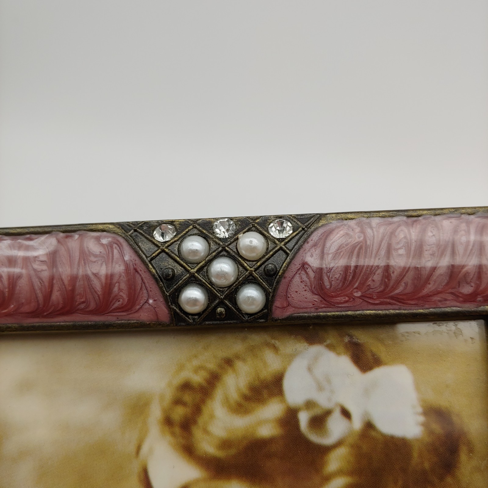 Ornate Enamel Pearl & Rhinestone Photo Picture Frame – 4×4 Square Purple Silver