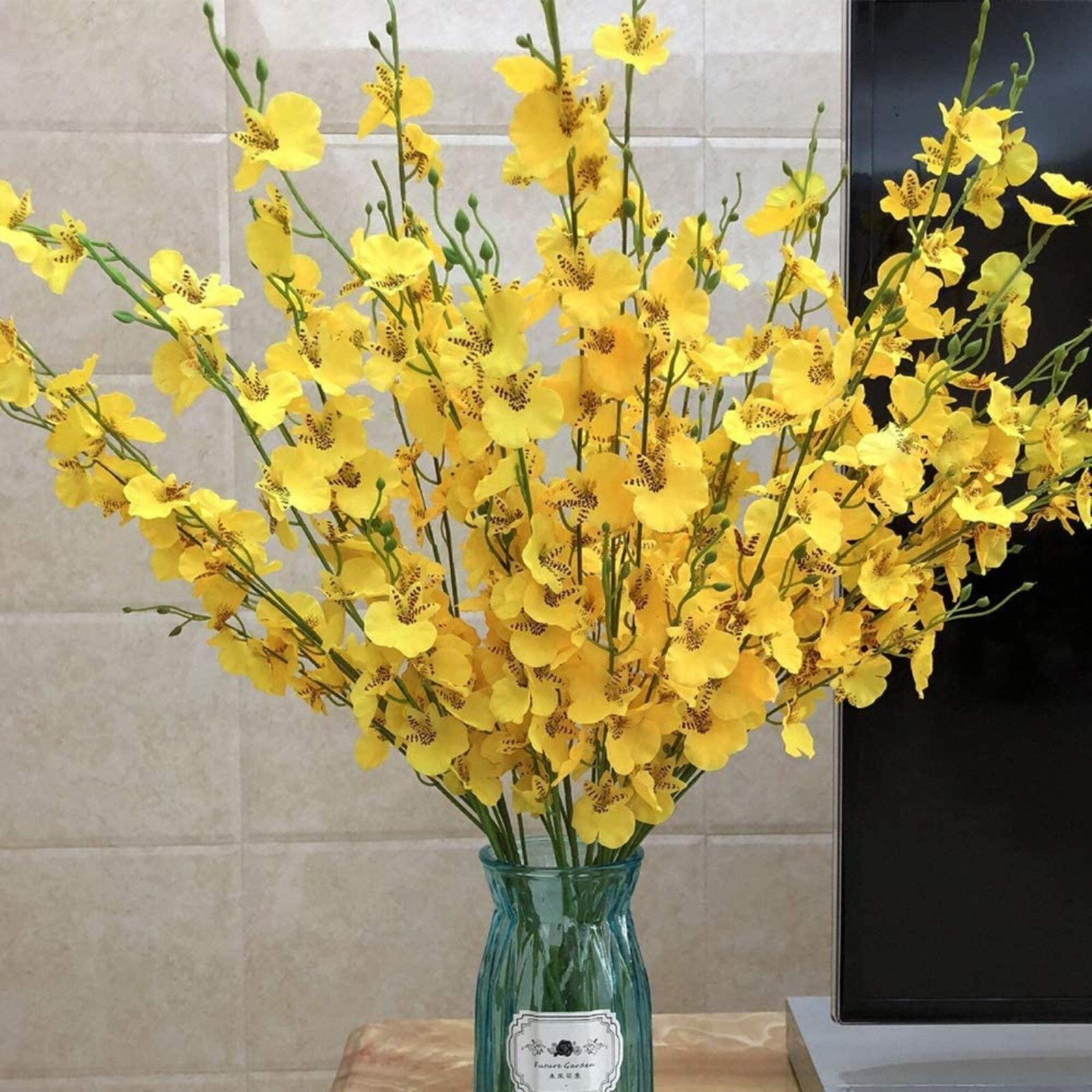 Artificial 39in Orchids Flowers 12PCs Silk Dancing Lady Orchids Yellow