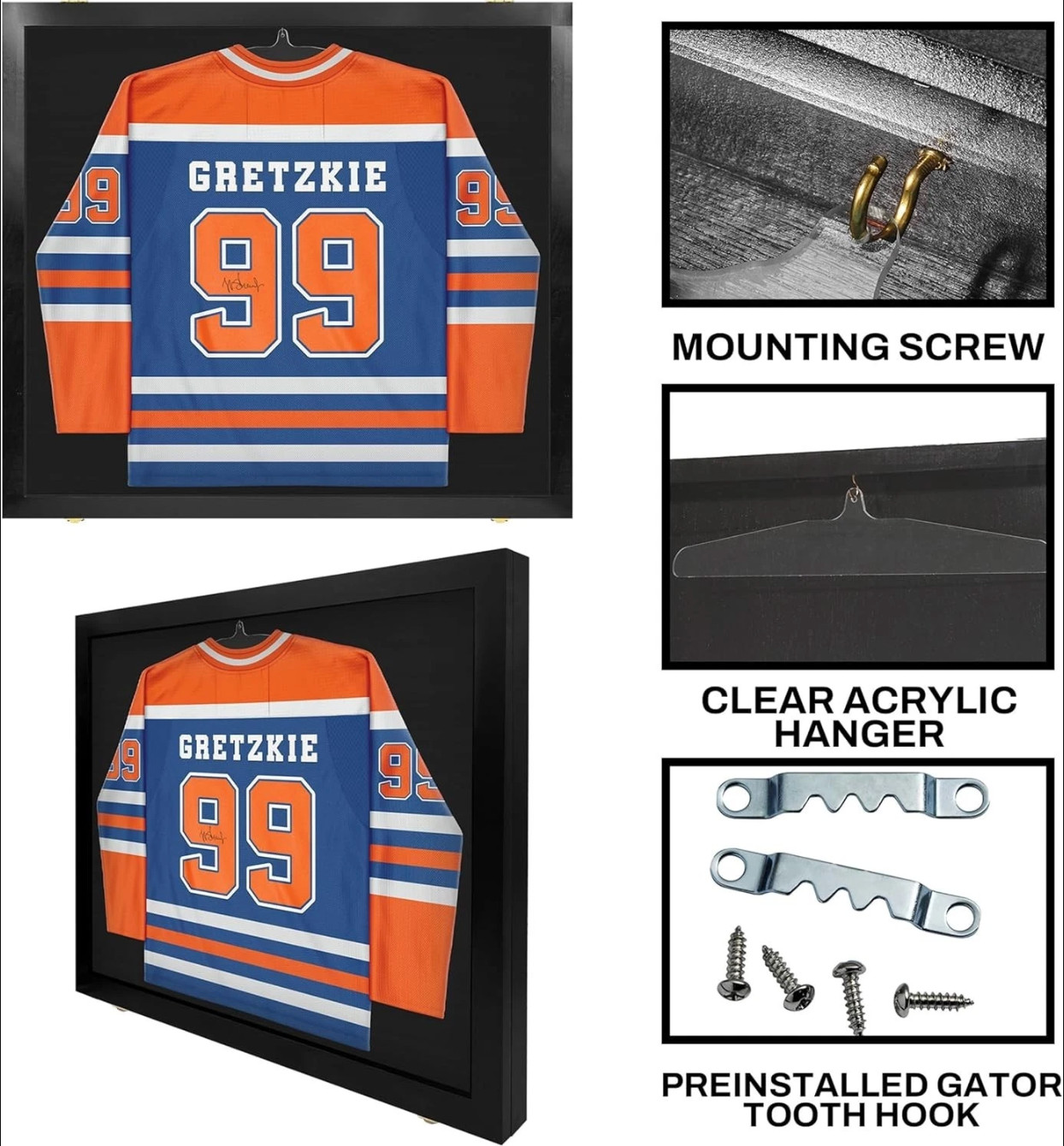 Jersey Display Case 38 x 35 In XXXL Black Uniform Wood Frame USA Wall Cabinet
