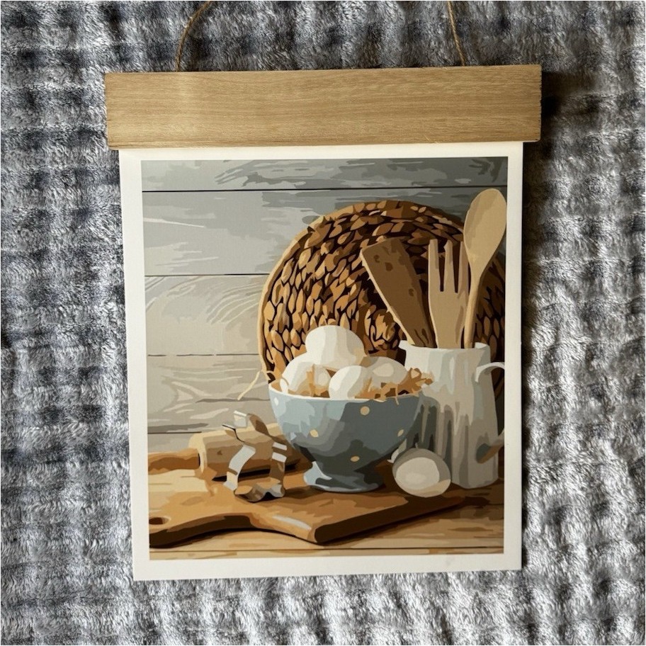 Kitchen Still Life Vertical Print, Wooden Hanger & Jute String