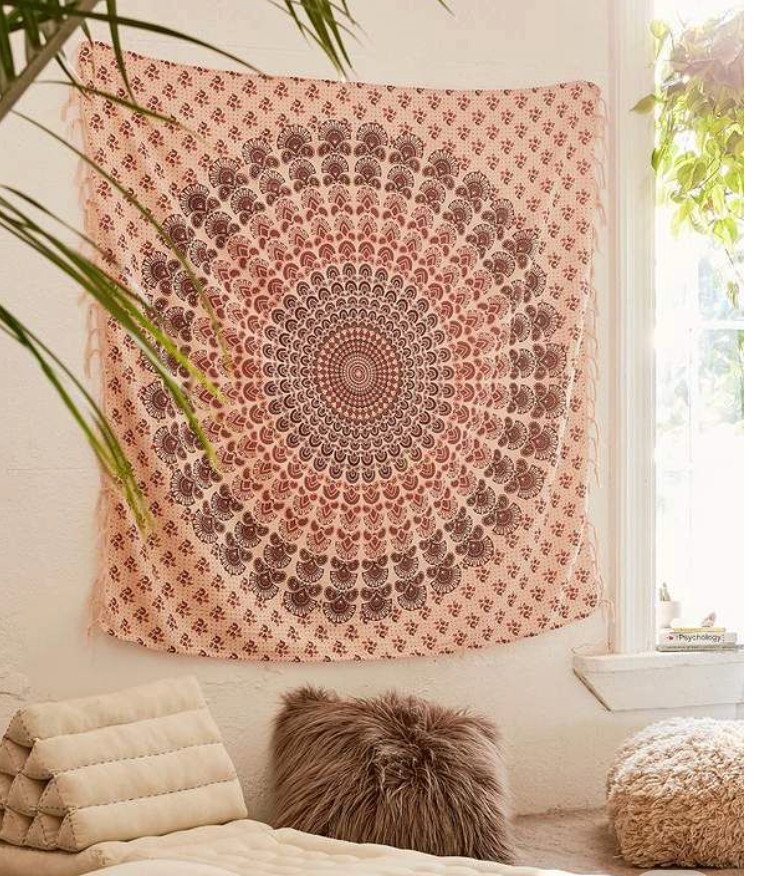 Urban Outfitters Stevie Wall Tapestry Medallion Boho Dorm Pink Purple Fringe