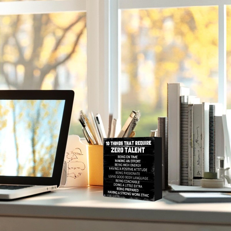 Black Distressed Wood Grain Wooden Sign Motivational Office Desk Decor Gift
