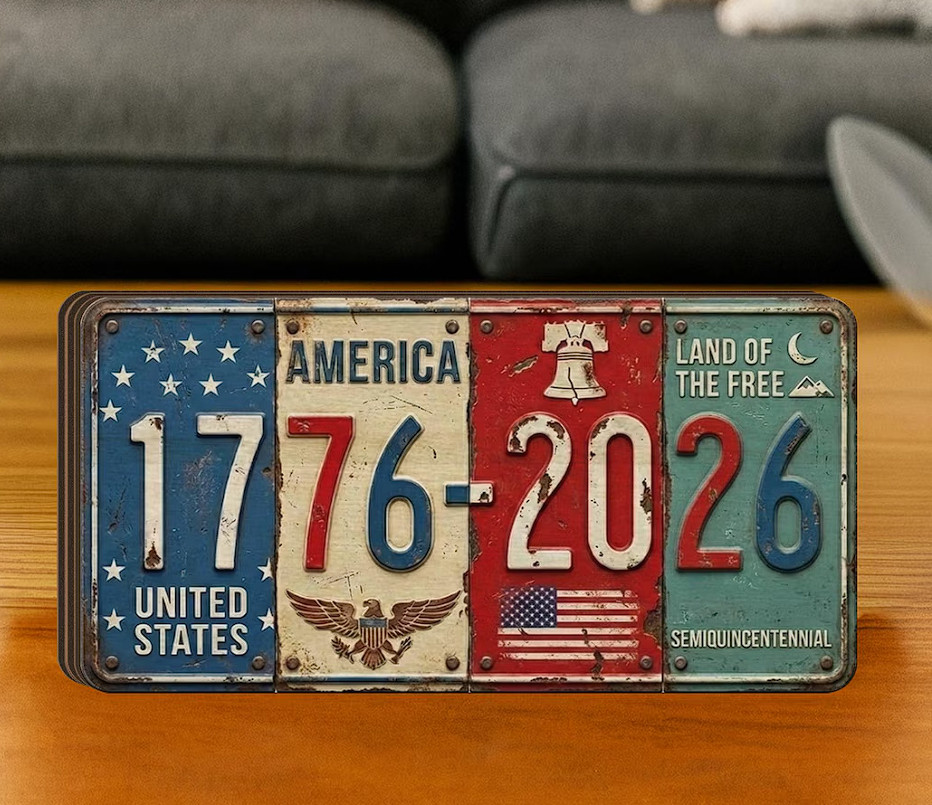 USA 250th Anniversary Block Sign Decor 4th of July Decor, Rustic License Plate