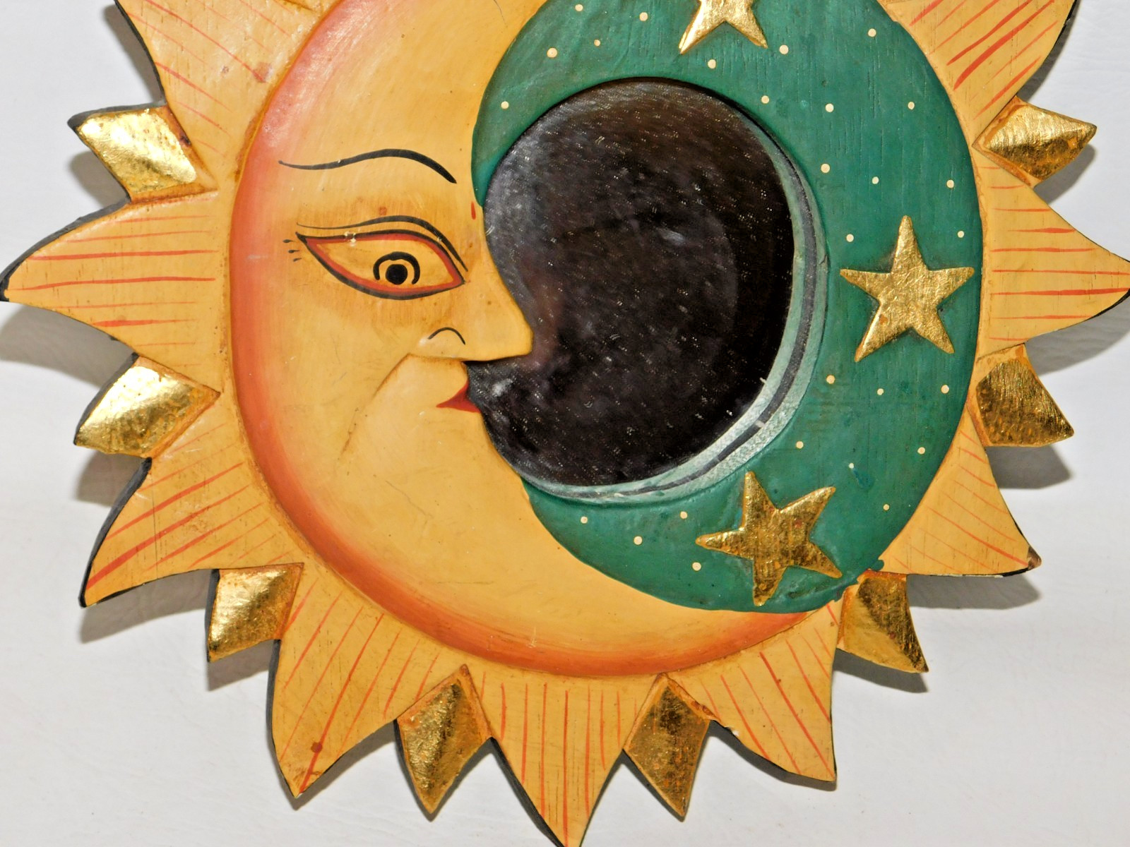 Vintage 90s Celestial Sun Crescent Moon Stars Mirror 10.75in Hand-Painted BOHO