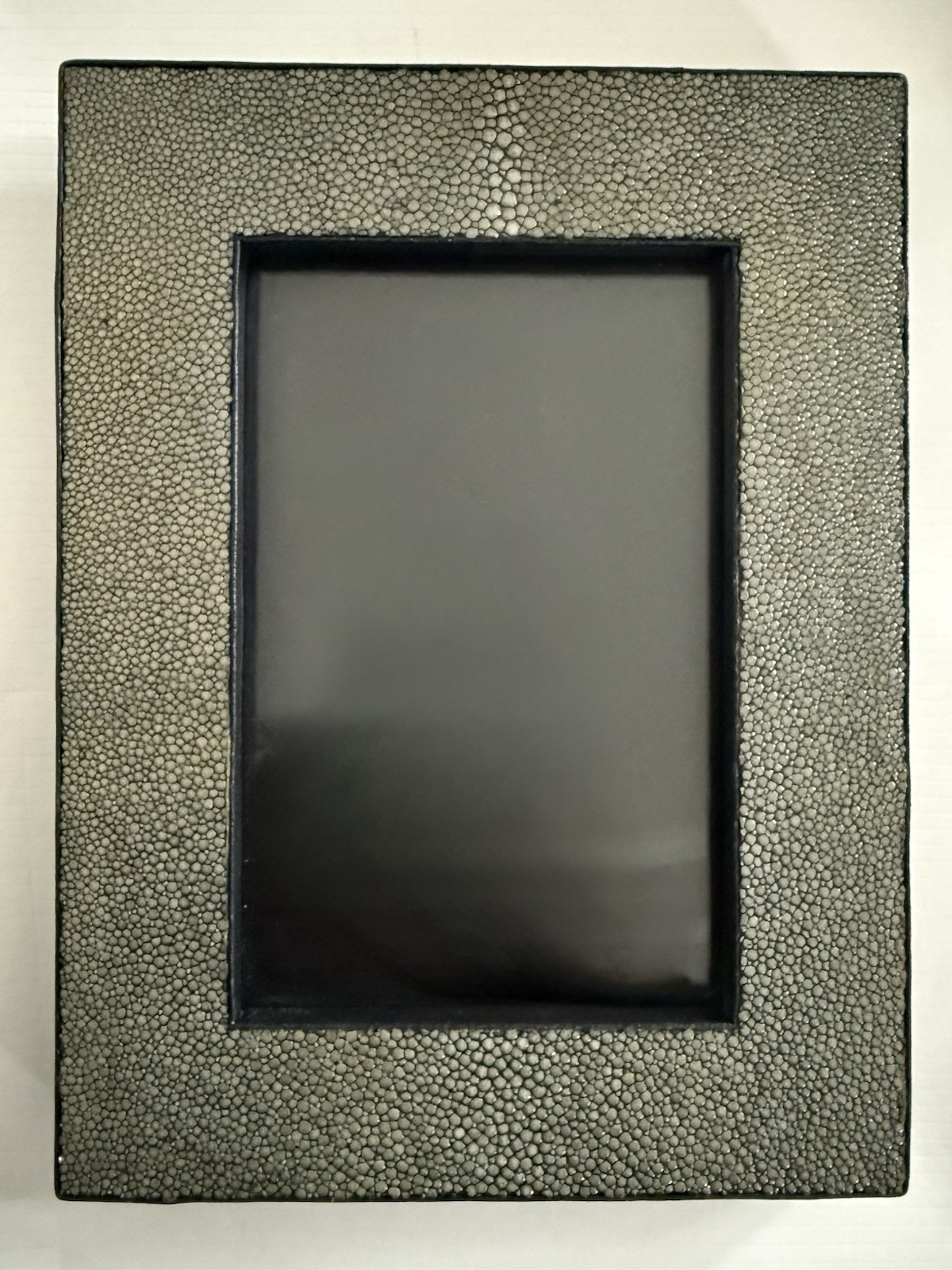 Olive Green Shagreen Picture Frame 6×8 Trimmed In Black Leather Great Condition
