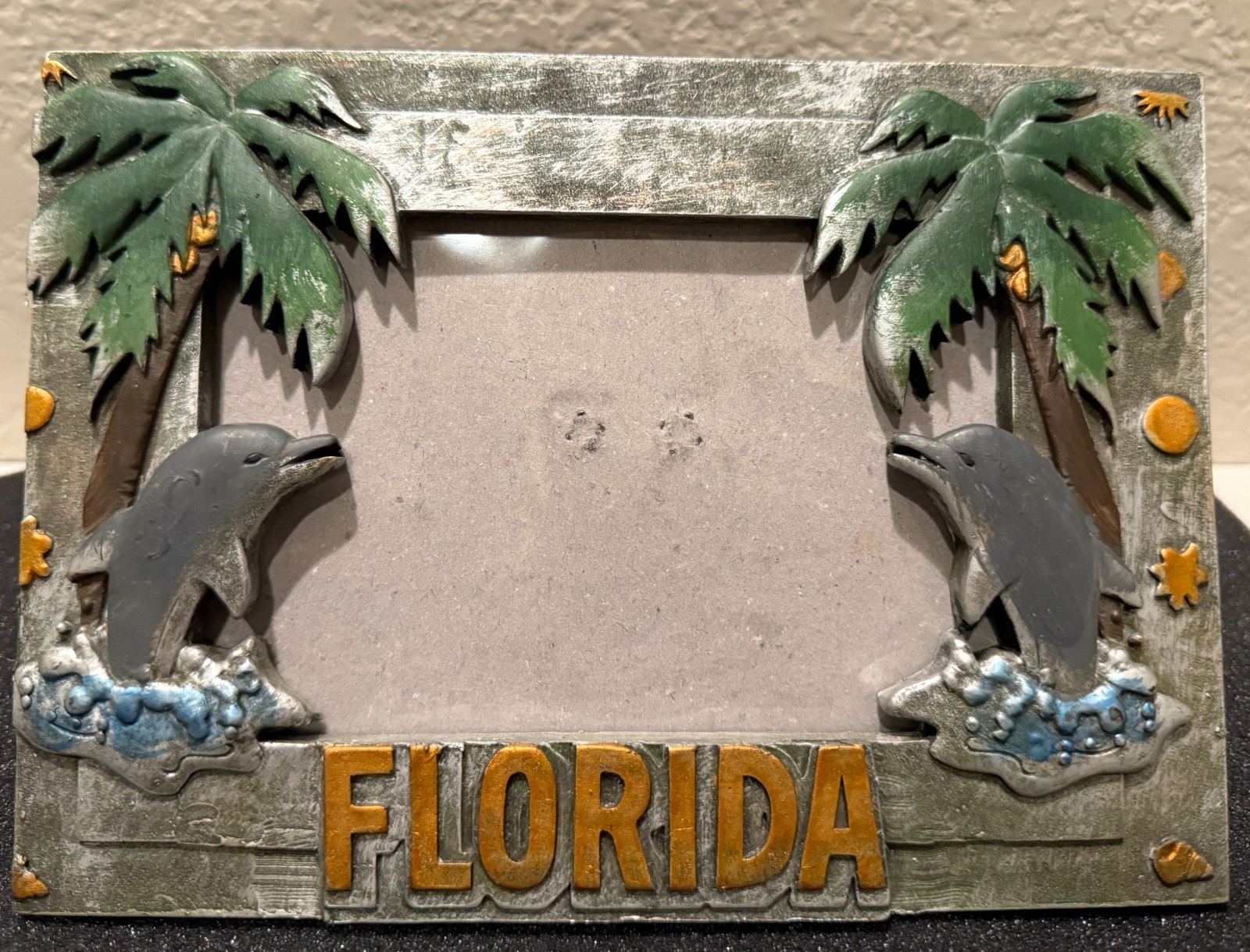 3.5 in by 5.5 in Florida Free Standing Photo Frame Dolphins Palm Trees