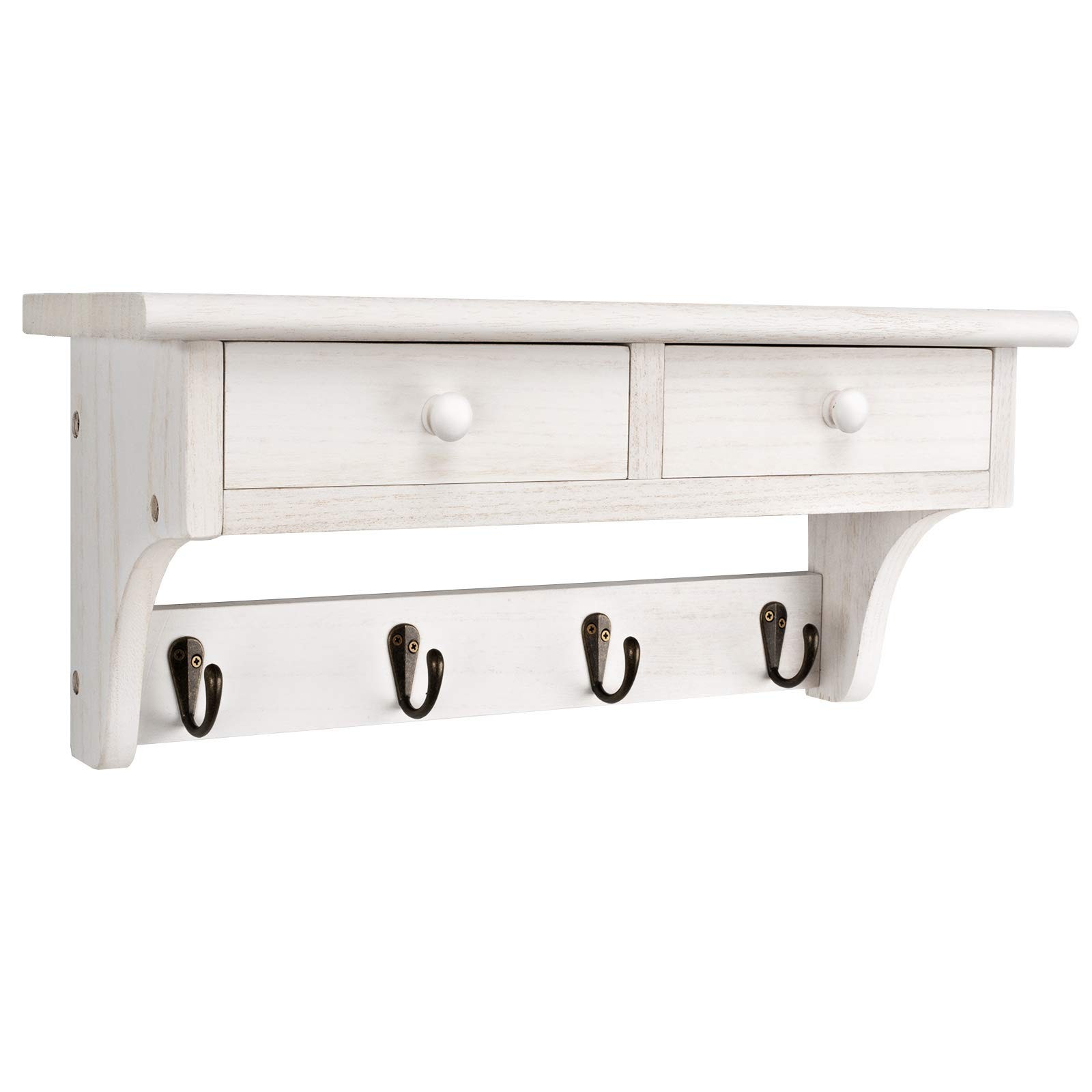 Emfogo Coat Hooks Wall Mounted, Rustic Wood Coat Rack Wall Mount Shelf with H…