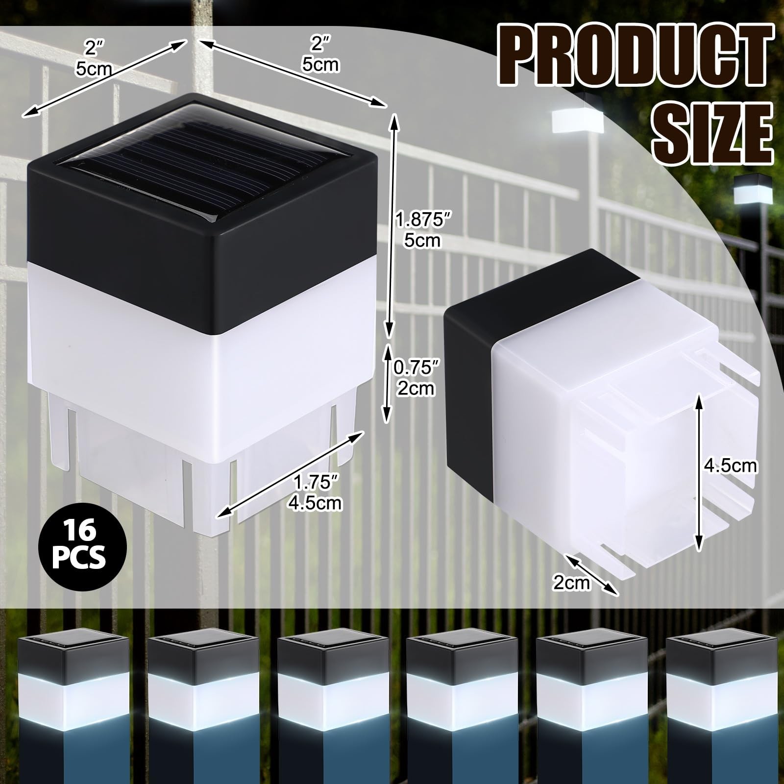 16 Pack Solar Fence Post Cap Lights 2In x 2In (5cm x 5cm) Solar Post Cap Fenc…