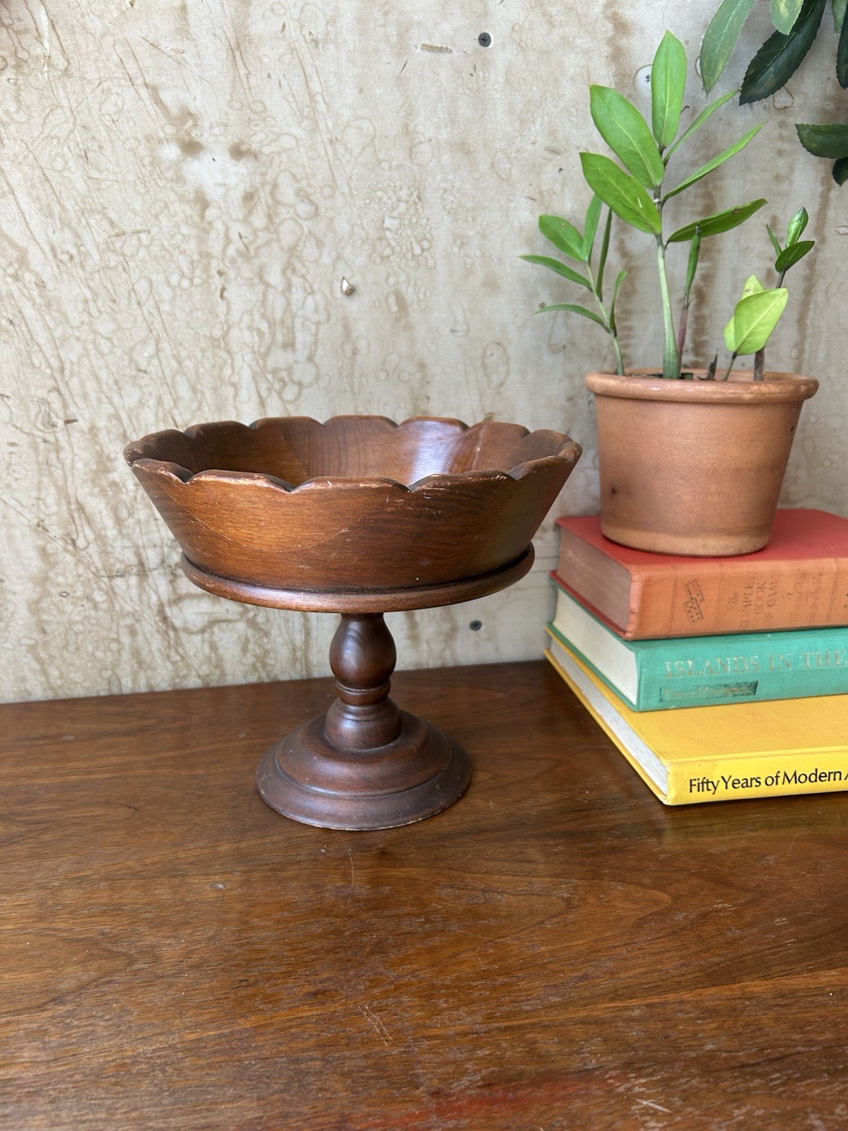 Vintage 1960s Wooden Pedestal Bowl Candy Dish 8 Inches Tall