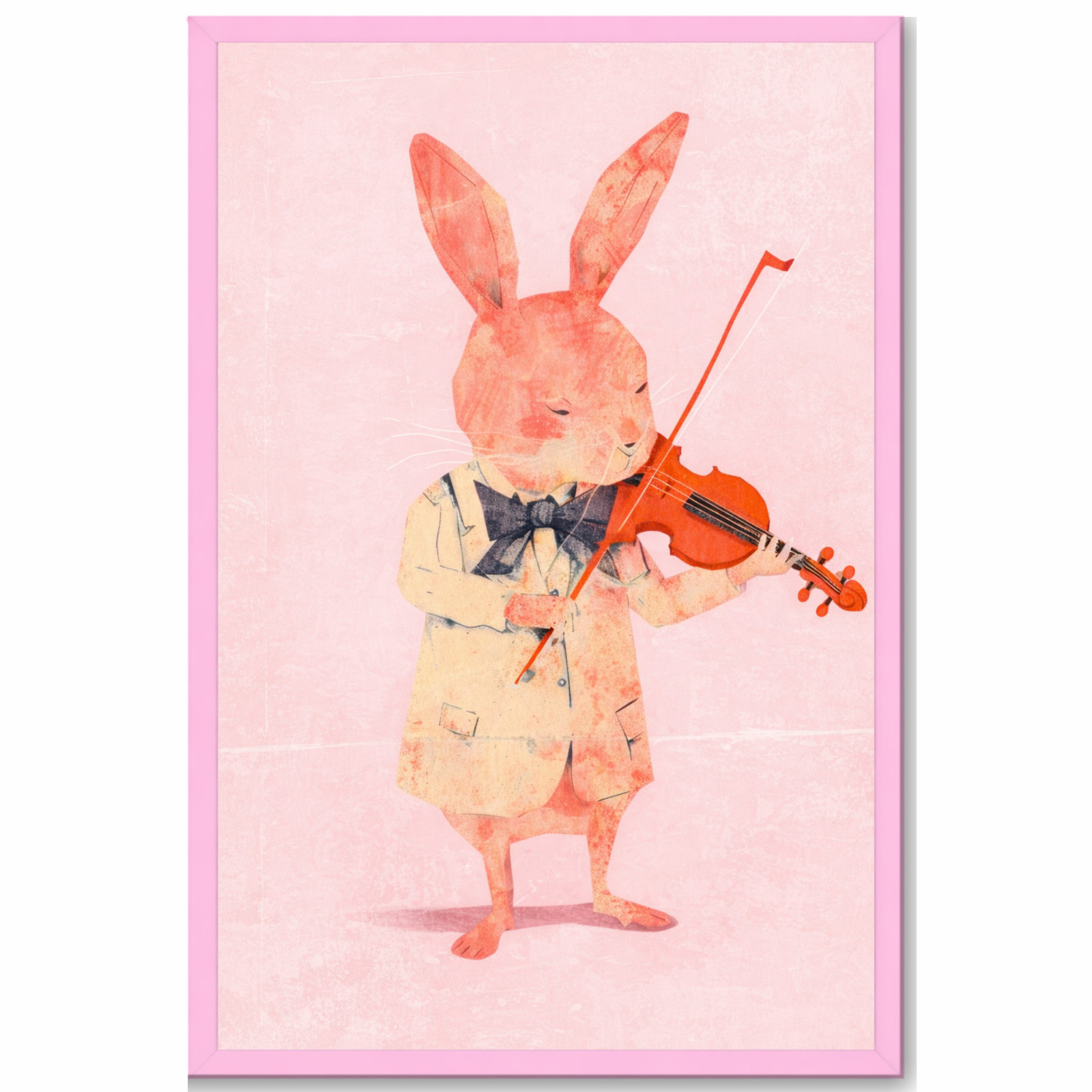 Rabbit Playing Violin Poster Framed 11×17 Whimsical Bunny Music Wall Art Pink