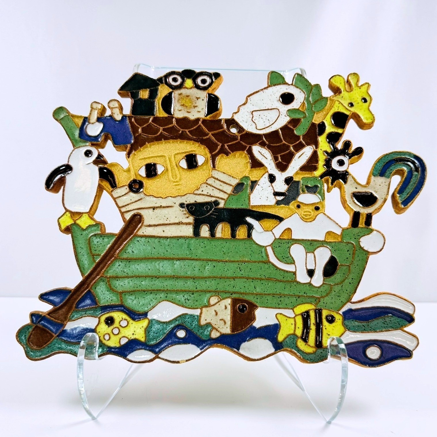 Noah&rsquo;s Ark Ceramic Wall Plaque St. Andrew&rsquo;s Abbey Hand Painted Stoneware Large