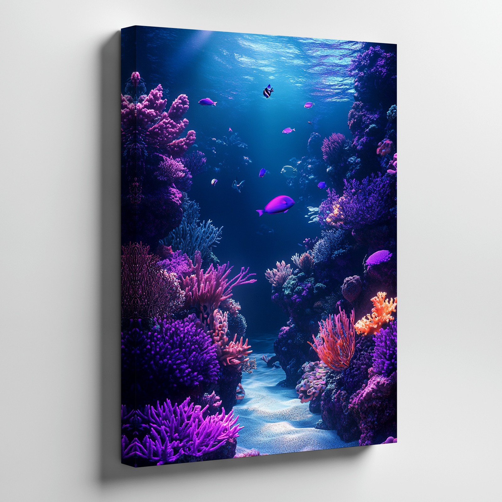 Underwater Coral Reef Canvas Wall Art Ocean Fish Purple Blue Marine Scene Print
