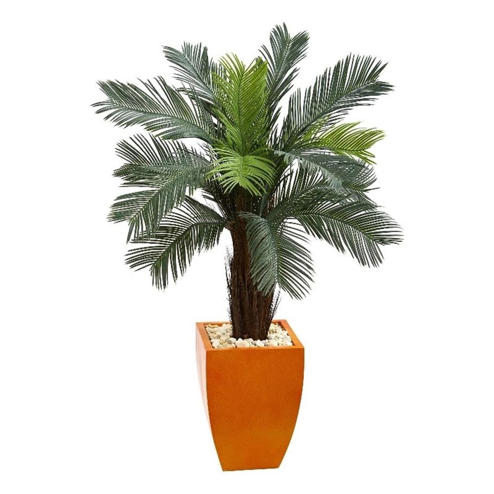 Nearly Natural 4.5ft Cycas Artificial Tree in Orange Planter UV Resistant