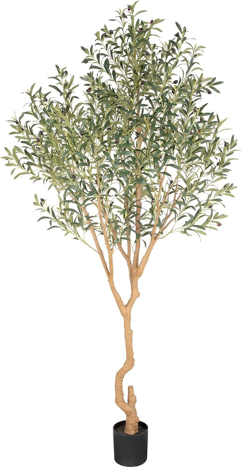 Tall Faux Olive Tree，8ft（96in） Realistic Potted Silk Artificial Olive Tree， Fake