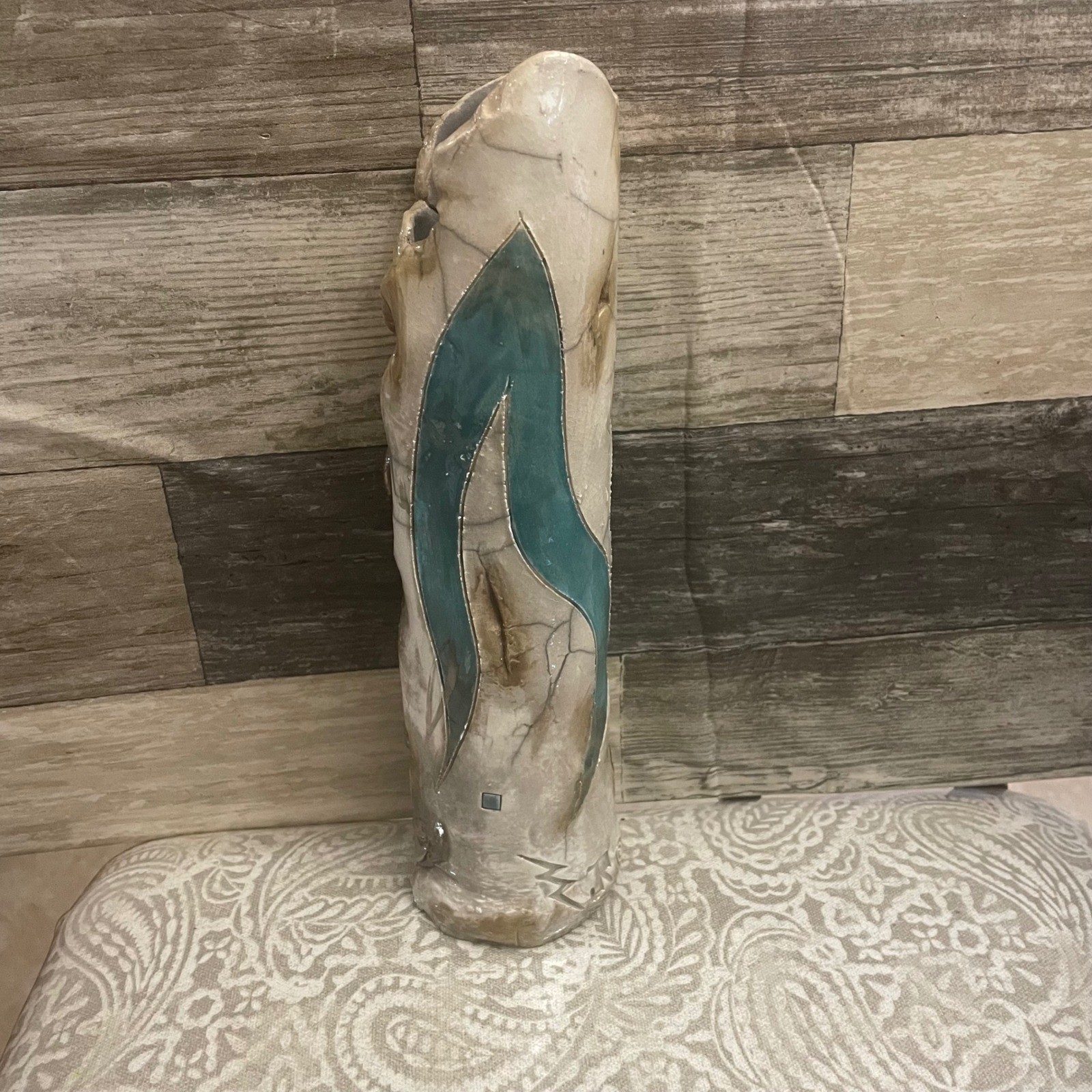 Joseph Rodriguez Raku Studio Art Pottery Vase Turquoise Silver Michigan Artist