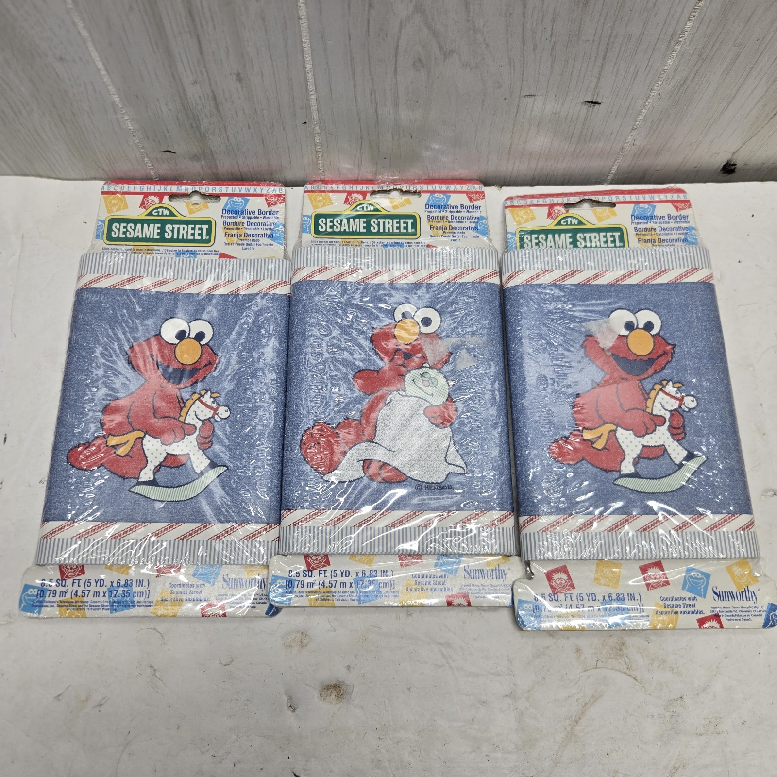 BABY ELMO Wallpaper Border 15&prime; Sesame Street PREPASTED Wall Decor Lot of 3