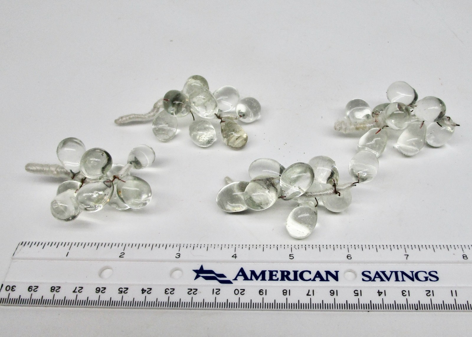 Mini clear glass grape cluster grapes wired crafts floral 2.5&Prime; lot of 4 vintage