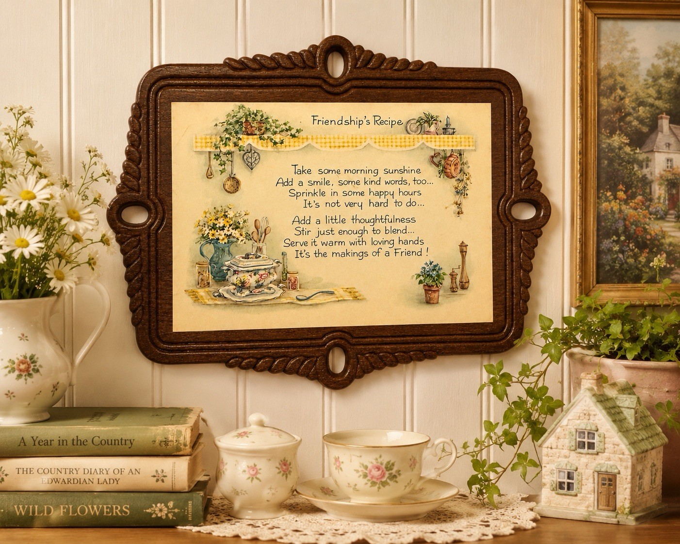 Vintage Friendship’s Recipe Wall Plaque Faux Wood Kitchen Cottage Decor