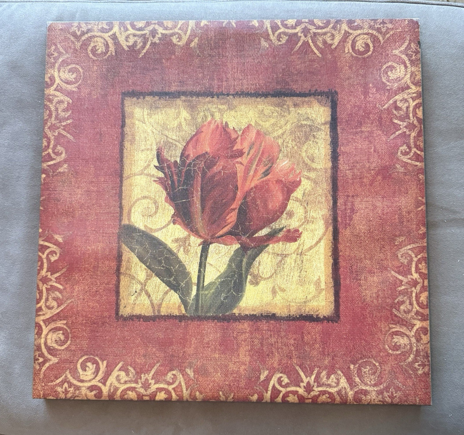 Rose Floral & Garden Stretched Canvas Print Wall Art, Square, Red Beige Green