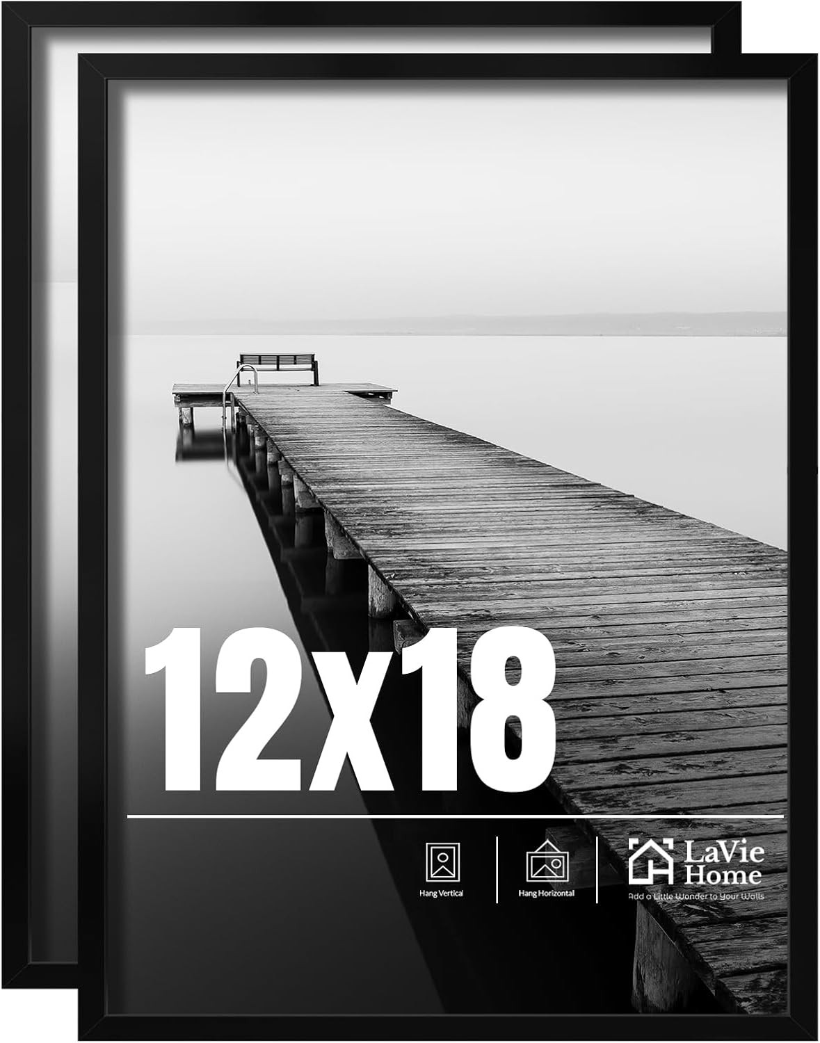 12X18 Picture Frame 2 Pack, Display Pictures 12 X 18 Poster Frame, 12X18 Black P
