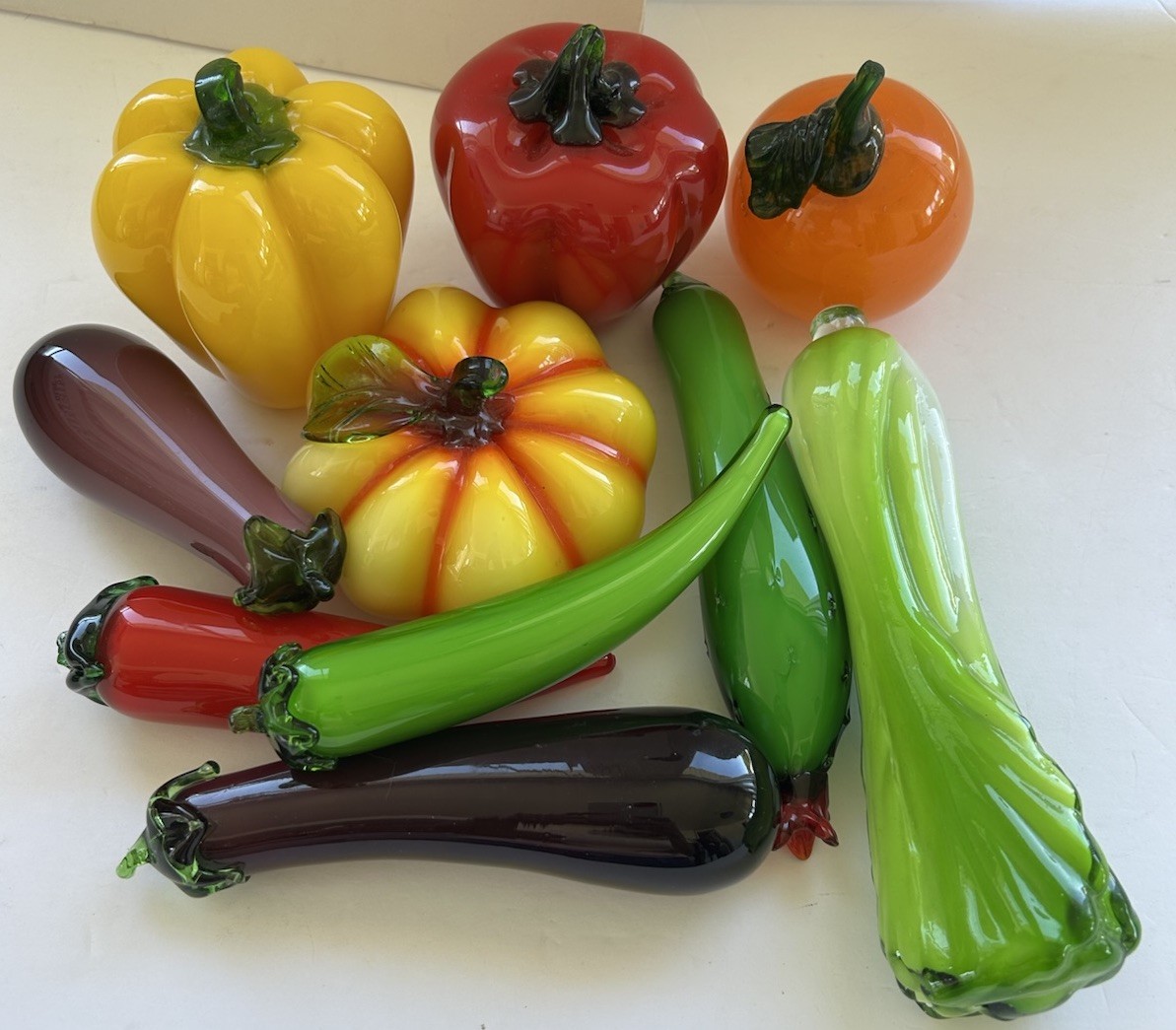 Vintage Murano Style Hand Blown Art Glass Fruit and Vegetables Lot of 9 Read