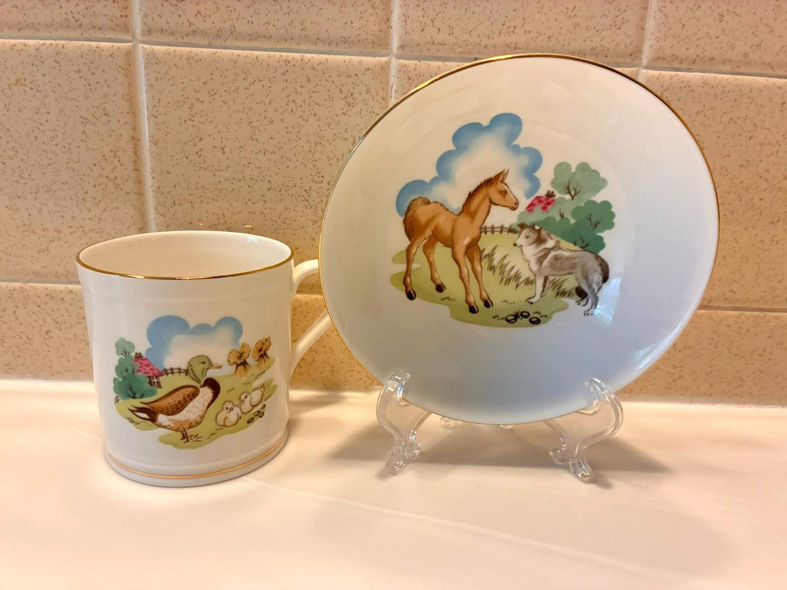 SPODE Child&rsquo;s Bone China Farm Animals Mug & Bowl England
