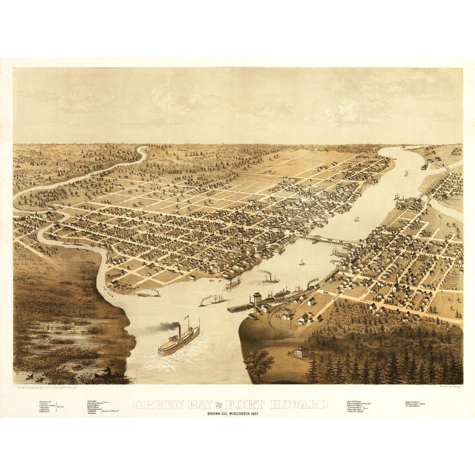 Historic Panoramic View – Green Bay Fort Howard Wisconsin – Ruger 1867 –