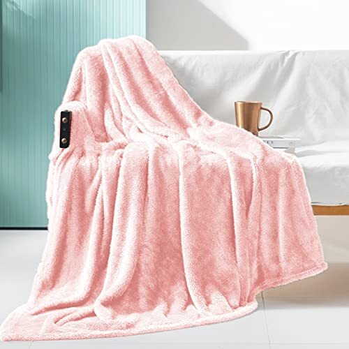 Plush Fuzzy Large Fleece Throw Blanket (50&Prime; x 70&Prime;)- Soft, 50×70 IN Light Pink