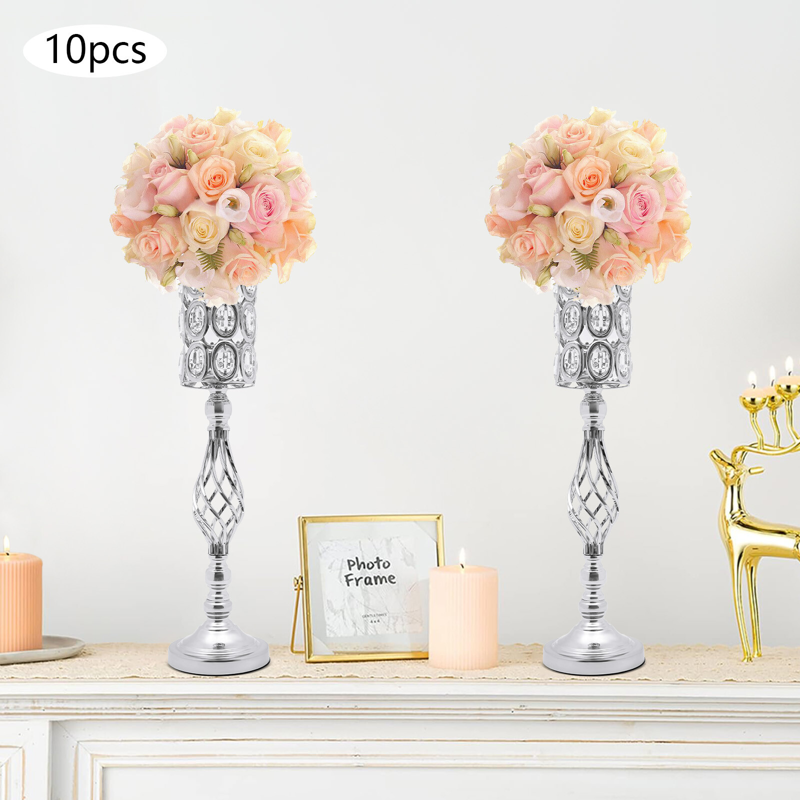 10PCS Crystal Flower Vase Stand Party Decor Metal Wedding Table Centerpieces