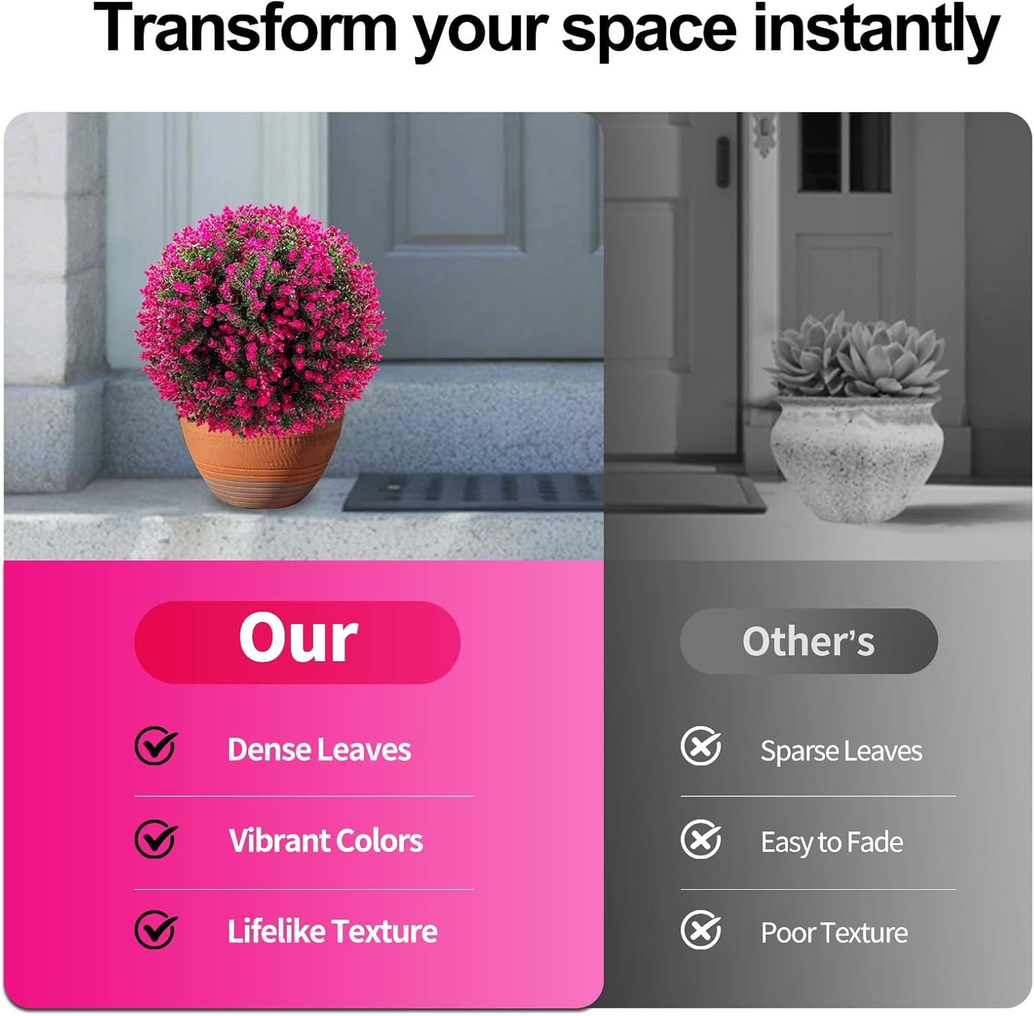 2PC 26&Prime; Artificial Pink Boxwood Topiary Bushes UV Resistant for Indoor & Outdoor