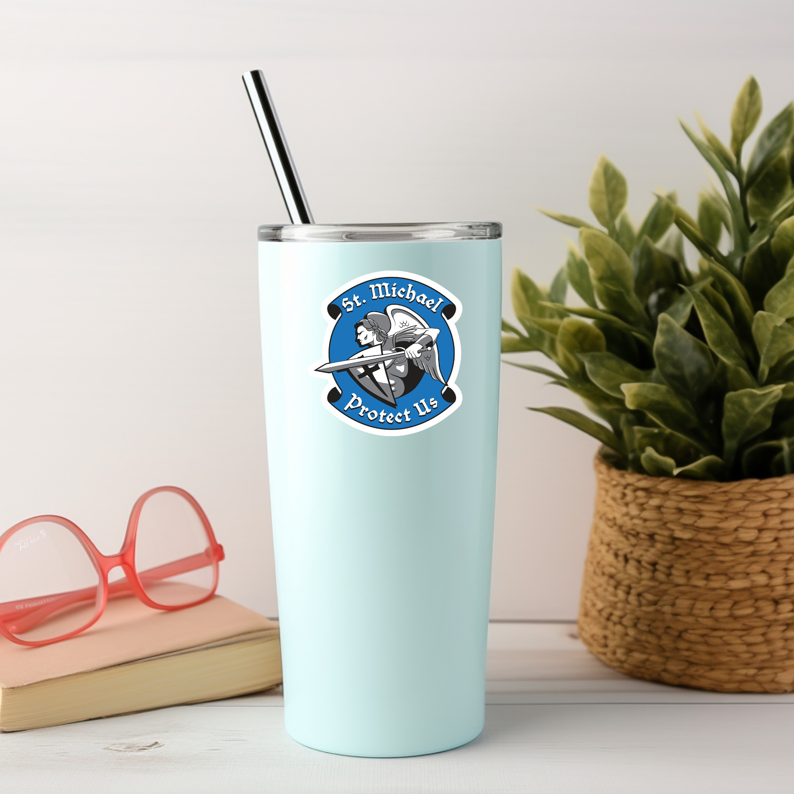 St. Michael Protect Us Vinyl Sticker | Waterproof | Laptop Tumbler Decal