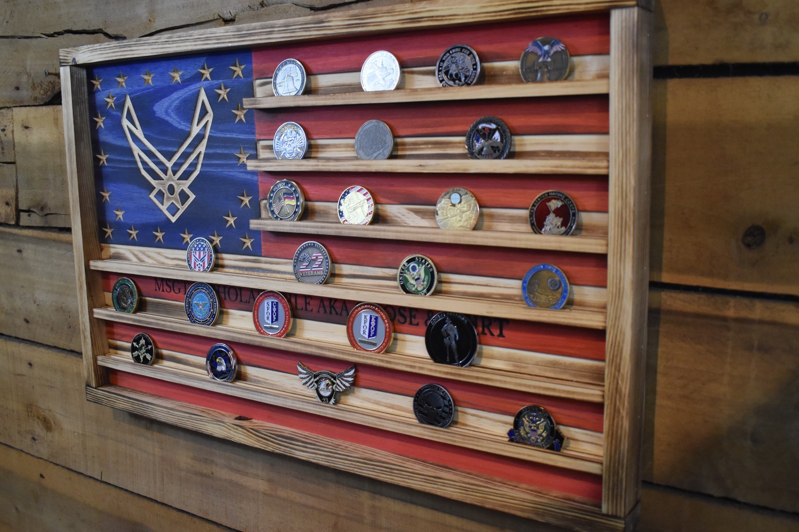 US Air Force Challenge Coin Flag Display | Holds 60 Coins | Handmade in the USA