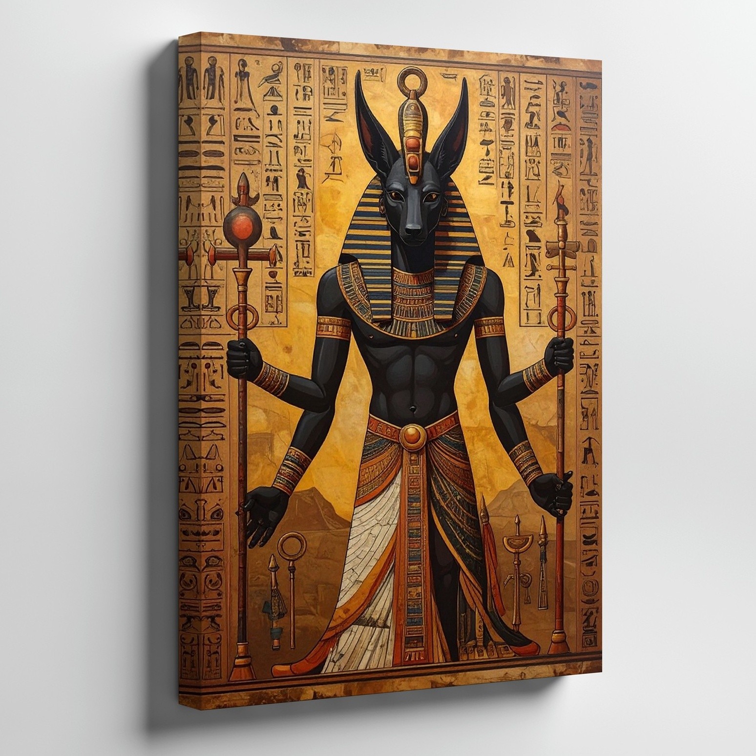 Wall Art Canvas a Traditional Egyptian Scene Painted on Papyrus Shows Three